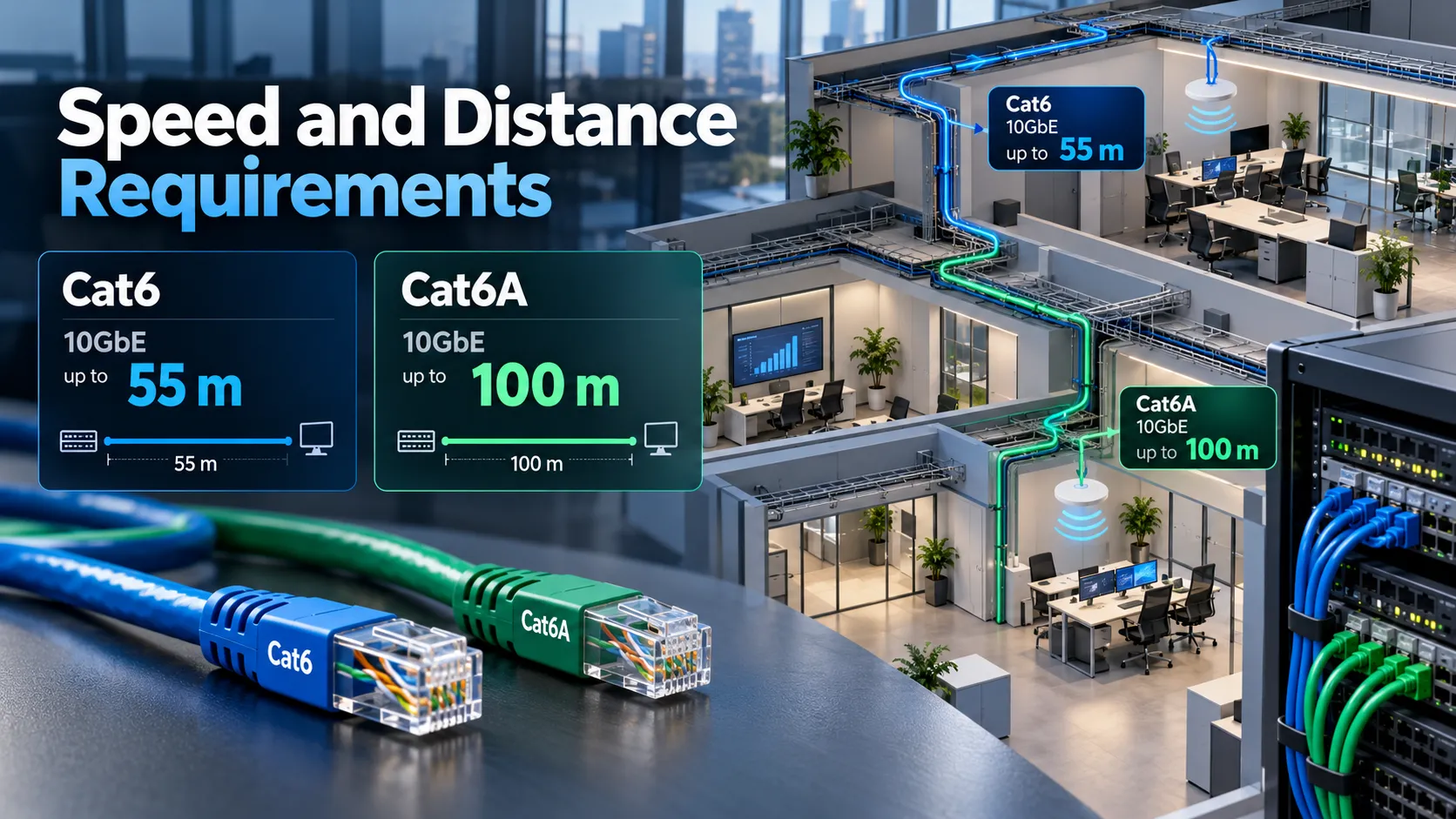 Cat6 vs Cat6A (Choosing Cabling for Office Networks) 1 Speed and Distance Requirements